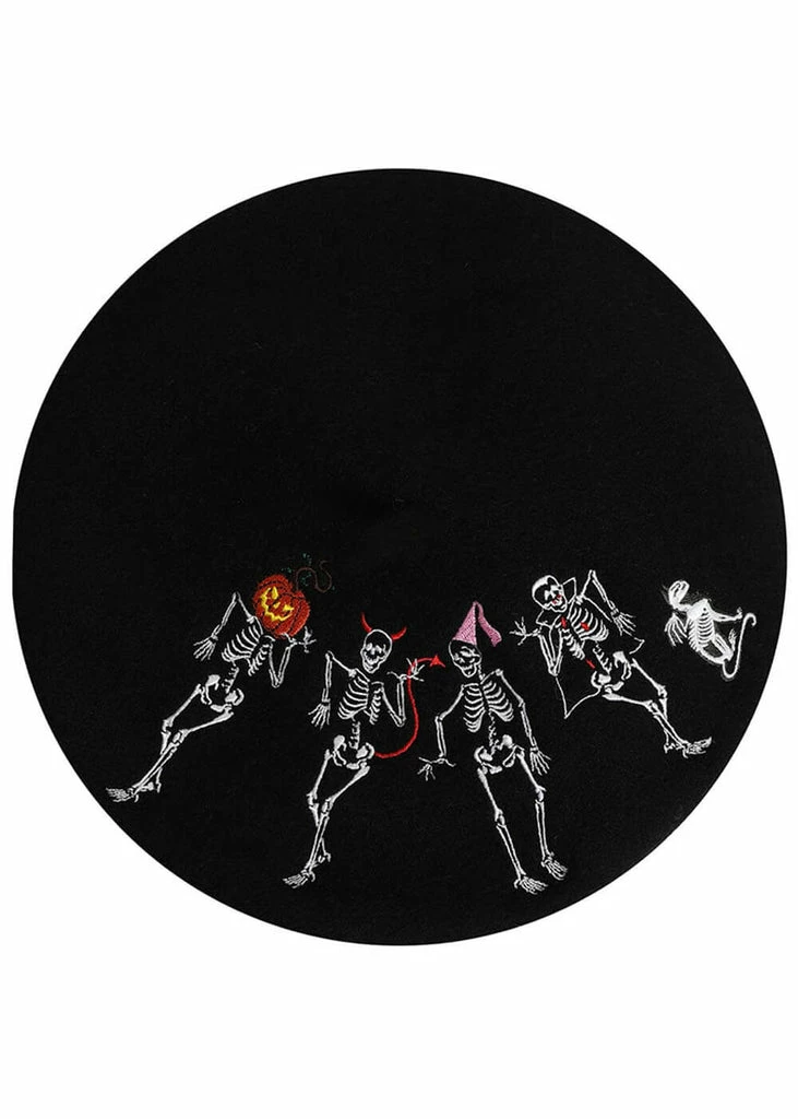 Collectif Skeleton Boo-gie Beret Black 1 Collectif Skeleton Boo-gie Beret Black