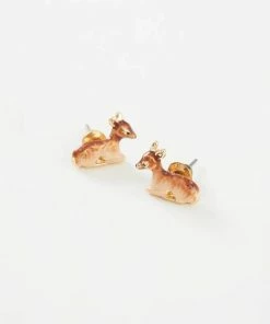 Fable England Fawn Enamel Stud Earrings Brown