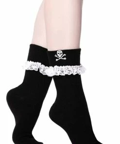 Killstar Poisoned Mind Ruffle Skull Socks Black