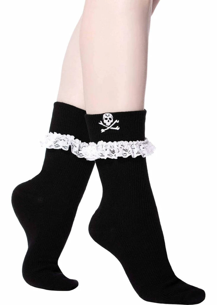Killstar Poisoned Mind Ruffle Skull Socks Black 1 Killstar Poisoned Mind Ruffle Skull Socks Black