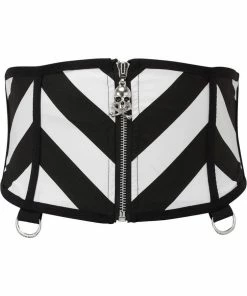 Killstar Realm Of Saturn Stripe 80's Corset Belt Black White