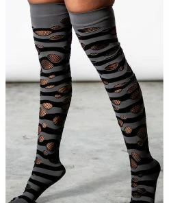 Killstar Wretched Soul Distress Socks Black Grey