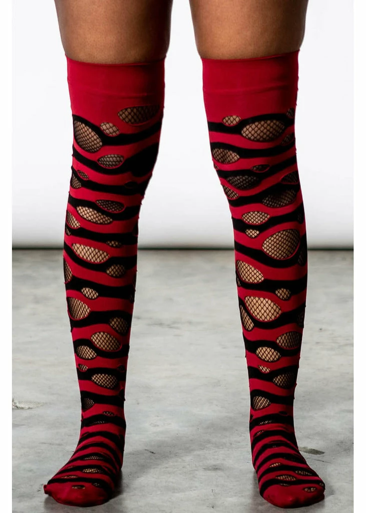 Killstar Wretched Soul Distress Socks Black Red 2 Killstar Wretched Soul Distress Socks Black Red - Image 2