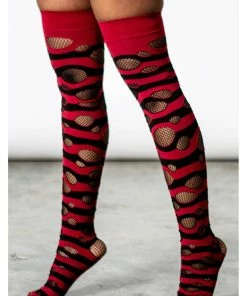 Killstar Wretched Soul Distress Socks Black Red