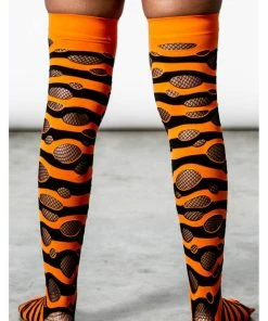 Killstar Wretched Soul Distress Socks Black Orange -Love Vintage Sales killstar KSRA004165 wretched socks blk orange 2 1024x1024