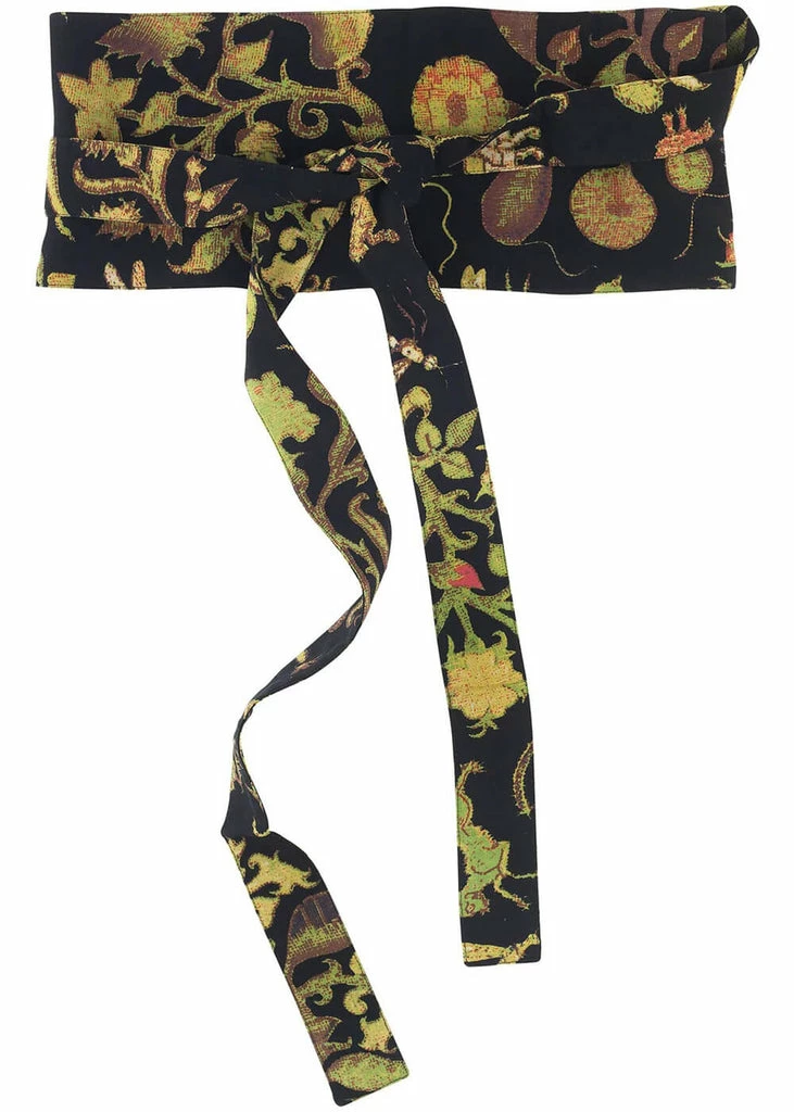 One Hundred Stars Tudor Silk Obi Belt Black
