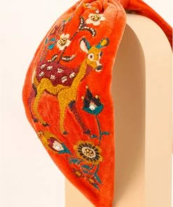 Powder Fawn In A Meadow Velvet 70's Headband Tangerine