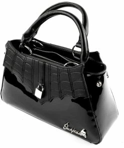 Sourpuss Locked Out Glossy Bag Black -Love Vintage Sales sourpuss SPPU239BLK locked bag blk 2 1024x1024