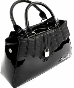 Sourpuss Locked Out Glossy Bag Black -Love Vintage Sales sourpuss SPPU239BLK locked bag blk 3 1024x1024