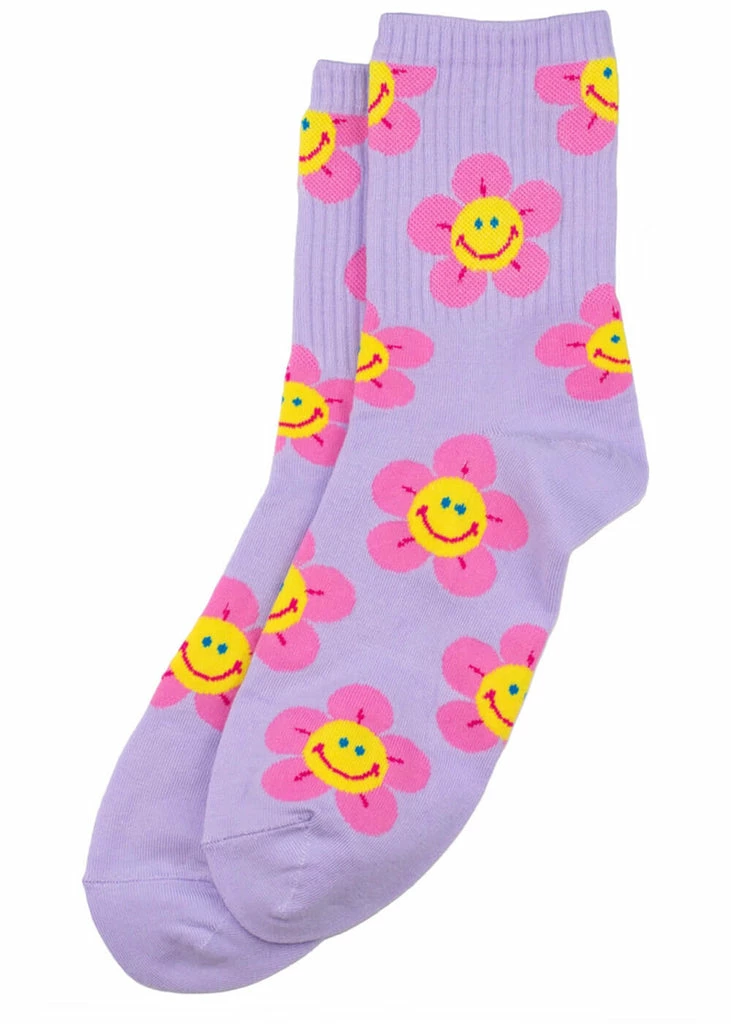 Succubus Sunny Flower Face Socks Purple 1 Succubus Sunny Flower Face Socks Purple