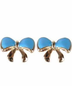 Succubus Bow Glossy Earrings Light Blue