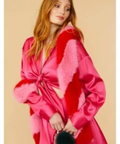 Succubus Rainbow Candy Cane Faux-Fur Scarf Pink Red