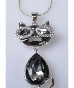 Succubus Smart Crystal Kitty Necklace Dark Silver